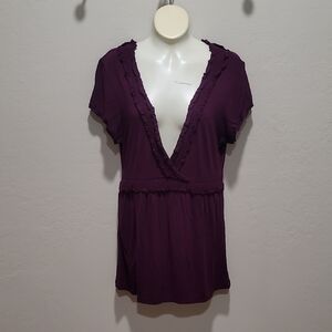 INC International Concepts Purple Ruffled Wrap Blouse